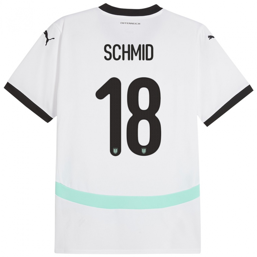 Uomo Maglia Austria Romano Schmid #18 Bianco Kit Gara Away 24-26 Maglietta