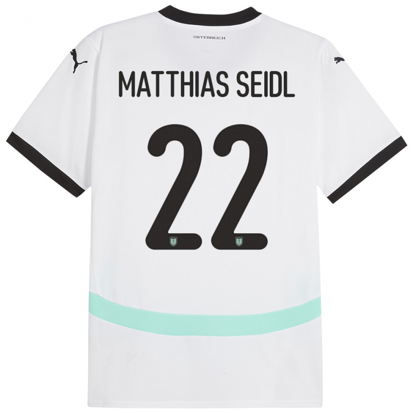 Uomo Maglia Austria Matthias Seidl #22 Bianco Kit Gara Away 24-26 Maglietta