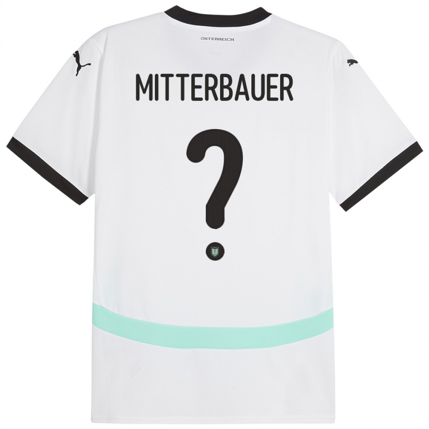 Uomo Maglia Austria Elias Mitterbauer #0 Bianco Kit Gara Away 24-26 Maglietta