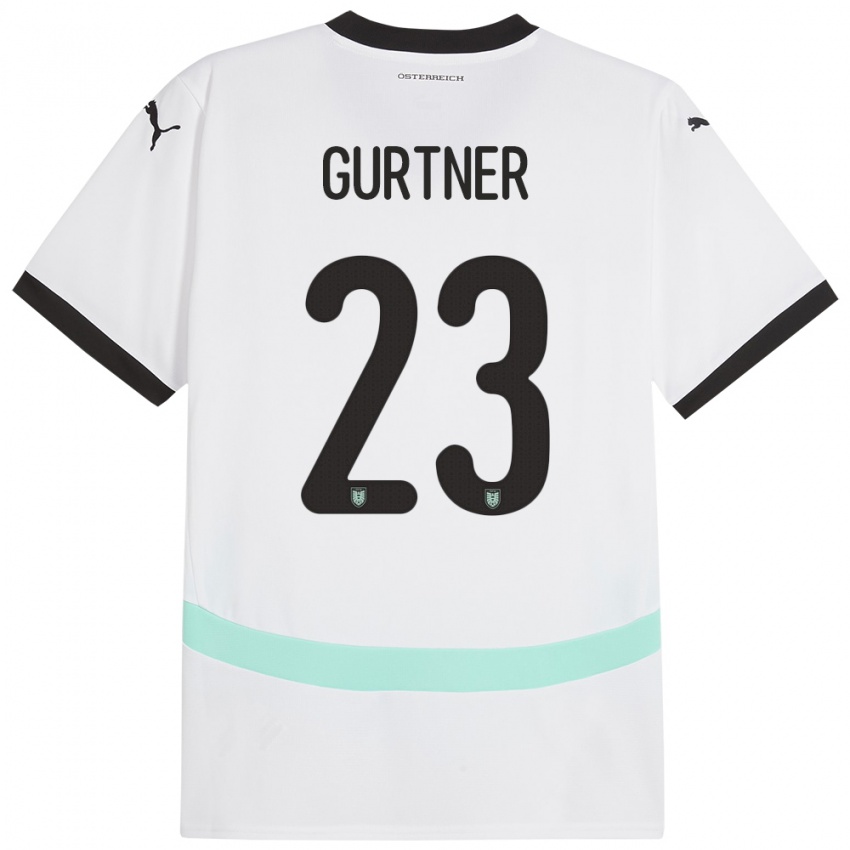 Uomo Maglia Austria Andrea Gurtner #23 Bianco Kit Gara Away 24-26 Maglietta