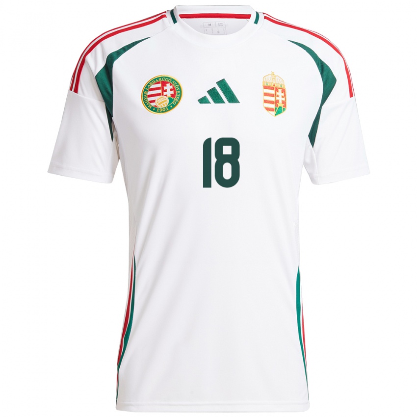 Uomo Maglia Ungheria Laura Kovács #18 Bianco Kit Gara Away 24-26 Maglietta