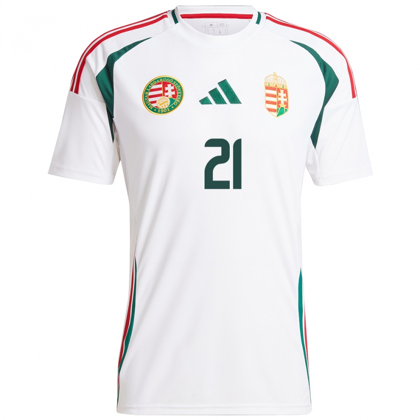 Uomo Maglia Ungheria Bernadett Zágor #21 Bianco Kit Gara Away 24-26 Maglietta