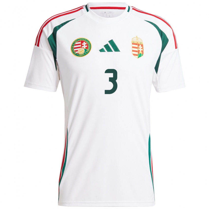 Uomo Maglia Ungheria Attila Mocsi #3 Bianco Kit Gara Away 24-26 Maglietta