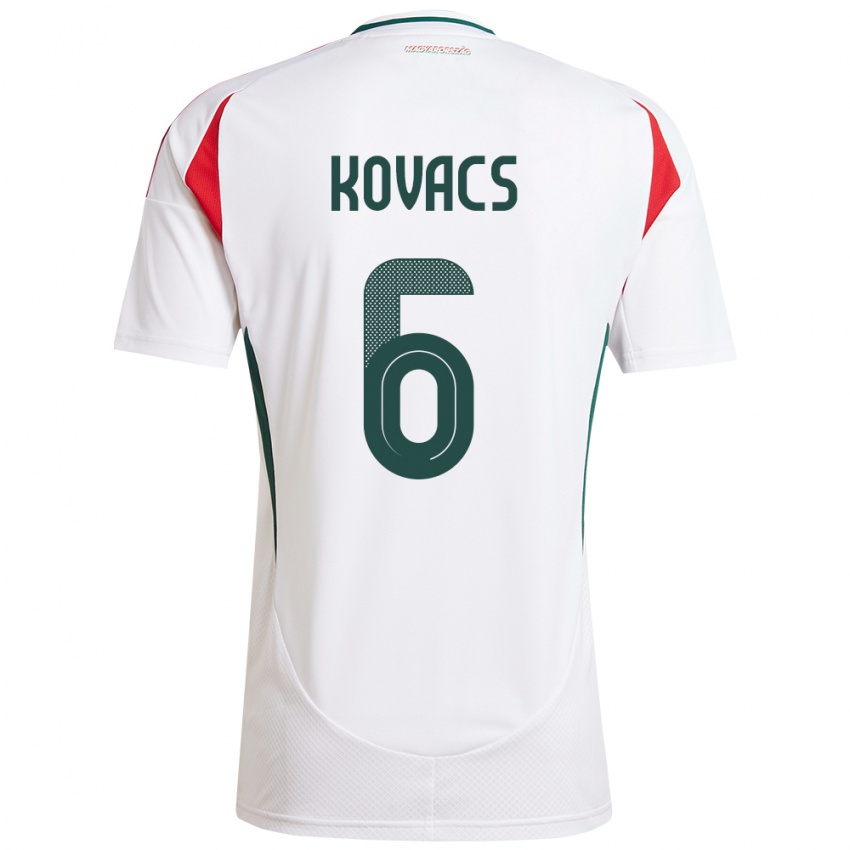 Uomo Maglia Ungheria Noel Kovács #6 Bianco Kit Gara Away 24-26 Maglietta