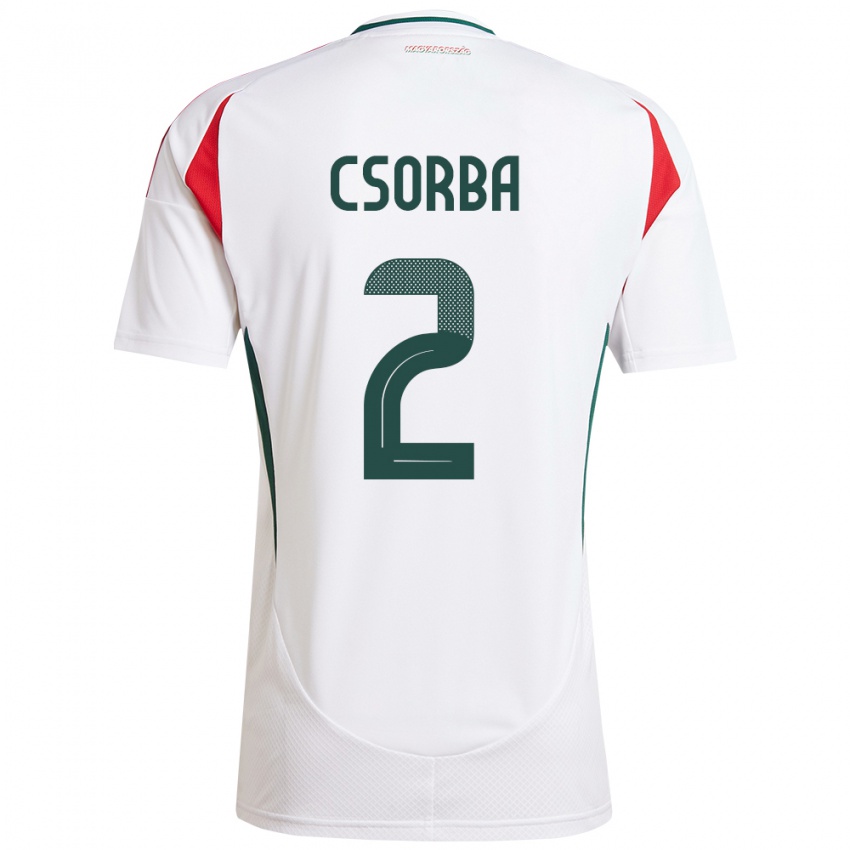 Uomo Maglia Ungheria Dominik Csorba #2 Bianco Kit Gara Away 24-26 Maglietta