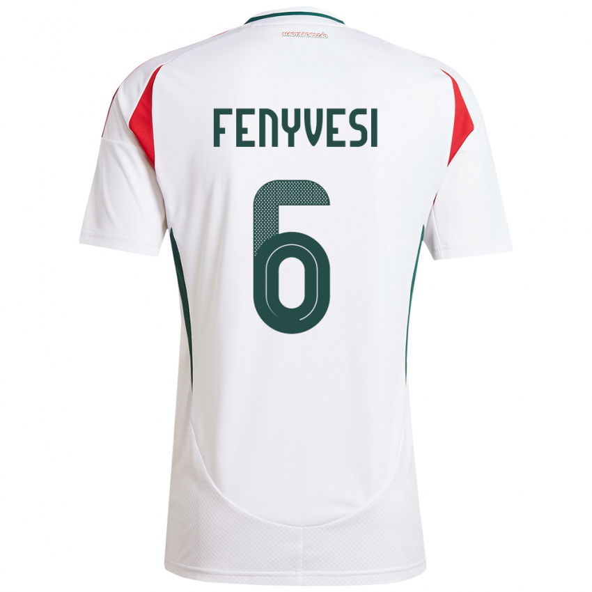 Uomo Maglia Ungheria Evelin Fenyvesi #6 Bianco Kit Gara Away 24-26 Maglietta