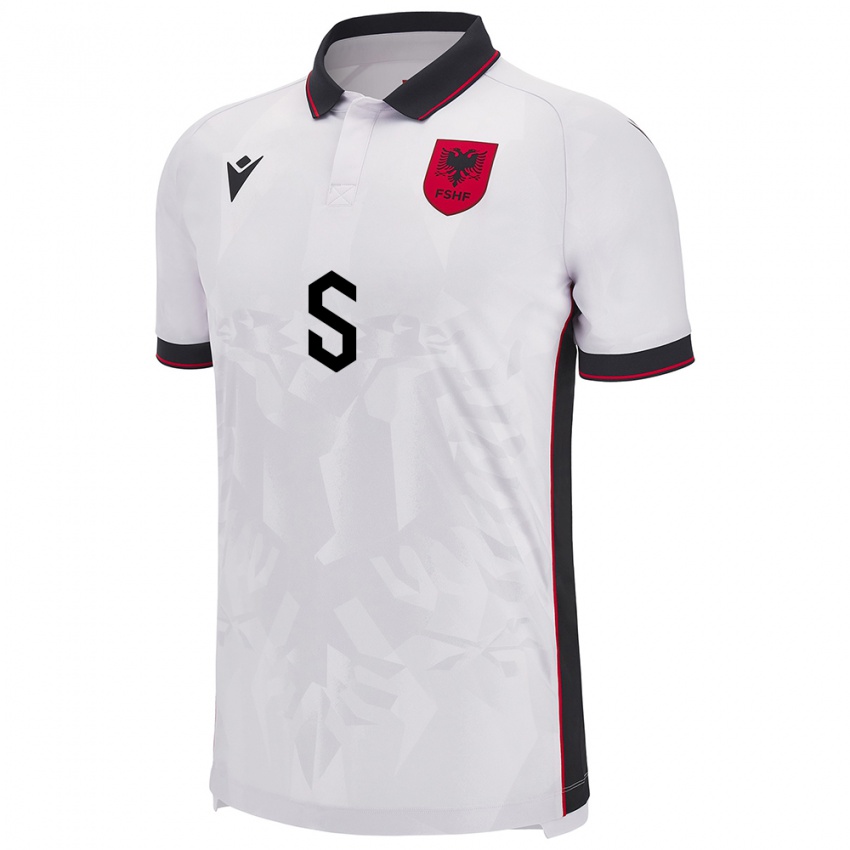 Uomo Maglia Albania Ajdi Dajko #5 Bianco Kit Gara Away 24-26 Maglietta