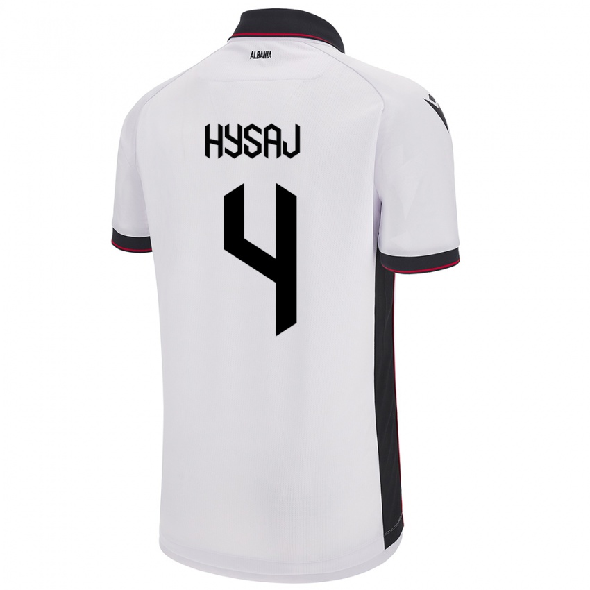 Uomo Maglia Albania Elseid Hysaj #4 Bianco Kit Gara Away 24-26 Maglietta