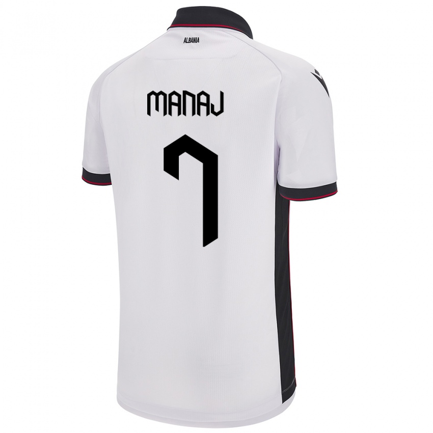 Uomo Maglia Albania Rey Manaj #7 Bianco Kit Gara Away 24-26 Maglietta