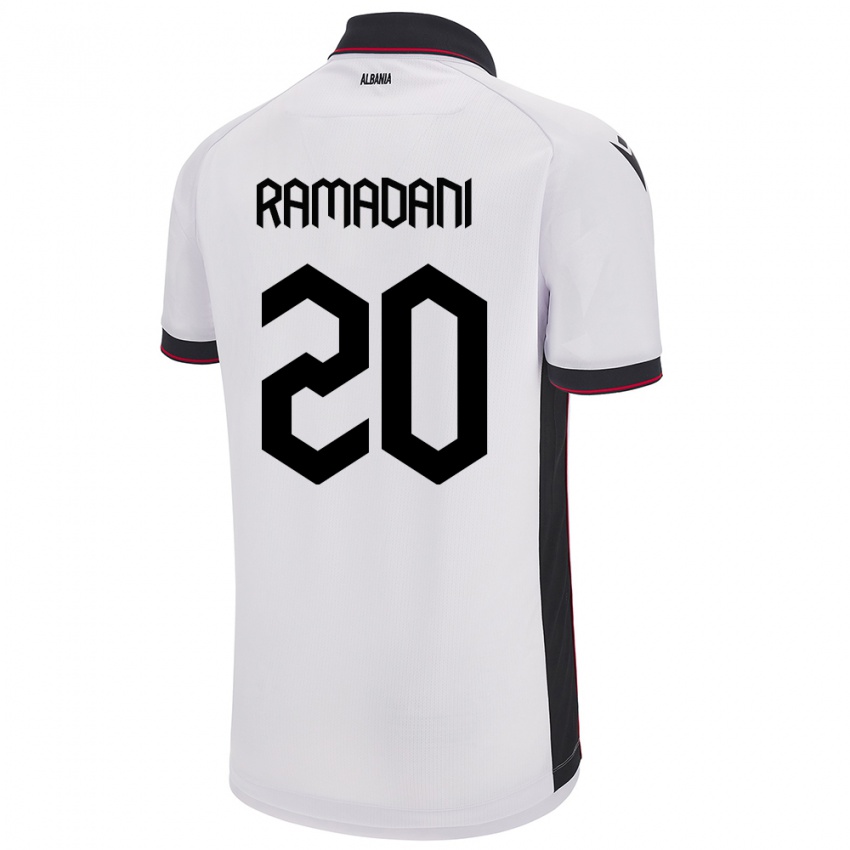 Uomo Maglia Albania Ylber Ramadani #20 Bianco Kit Gara Away 24-26 Maglietta