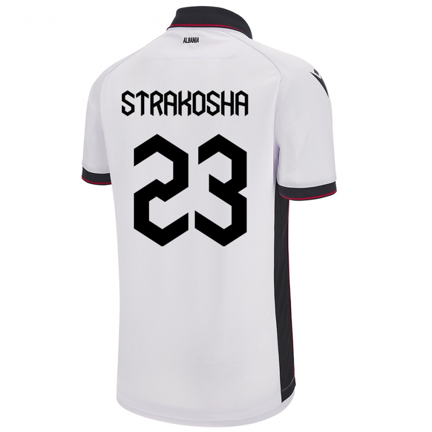Uomo Maglia Albania Thomas Strakosha #23 Bianco Kit Gara Away 24-26 Maglietta