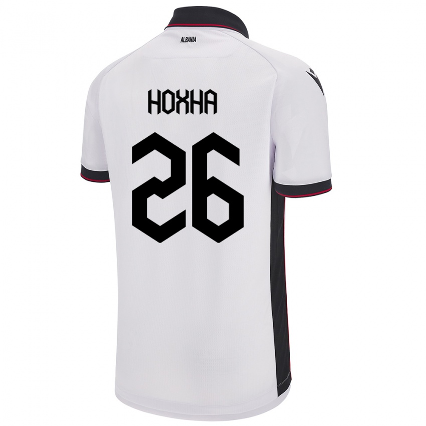 Uomo Maglia Albania Arbër Hoxha #26 Bianco Kit Gara Away 24-26 Maglietta