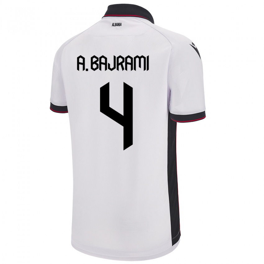 Uomo Maglia Albania Adrian Bajrami #4 Bianco Kit Gara Away 24-26 Maglietta