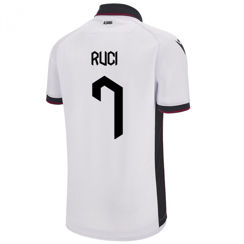 Uomo Maglia Albania Flamur Ruci #7 Bianco Kit Gara Away 24-26 Maglietta