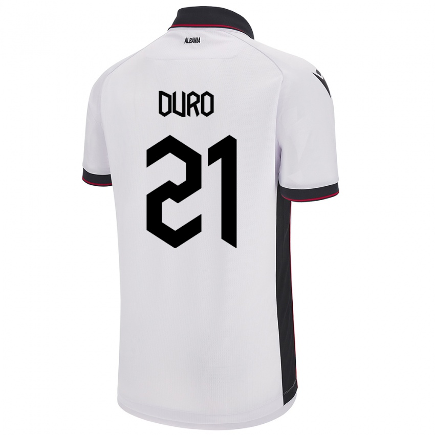 Uomo Maglia Albania Dejvi Duro #21 Bianco Kit Gara Away 24-26 Maglietta