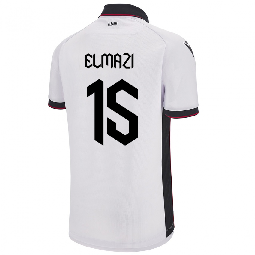 Uomo Maglia Albania Enea Elmazi #15 Bianco Kit Gara Away 24-26 Maglietta