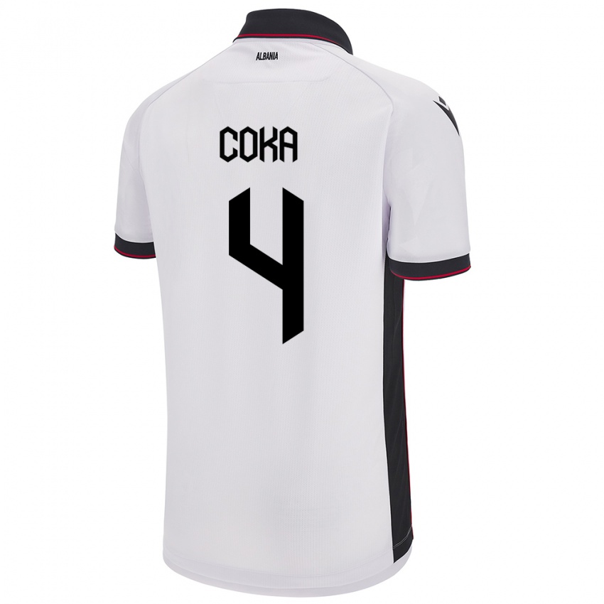 Uomo Maglia Albania Jehona Coka #4 Bianco Kit Gara Away 24-26 Maglietta