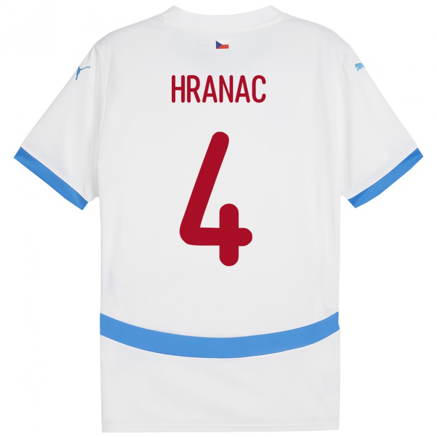 Uomo Maglia Cechia Robin Hranac #4 Bianco Kit Gara Away 24-26 Maglietta