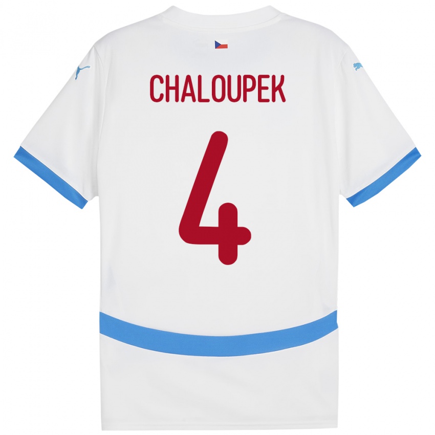 Uomo Maglia Cechia Stepan Chaloupek #4 Bianco Kit Gara Away 24-26 Maglietta