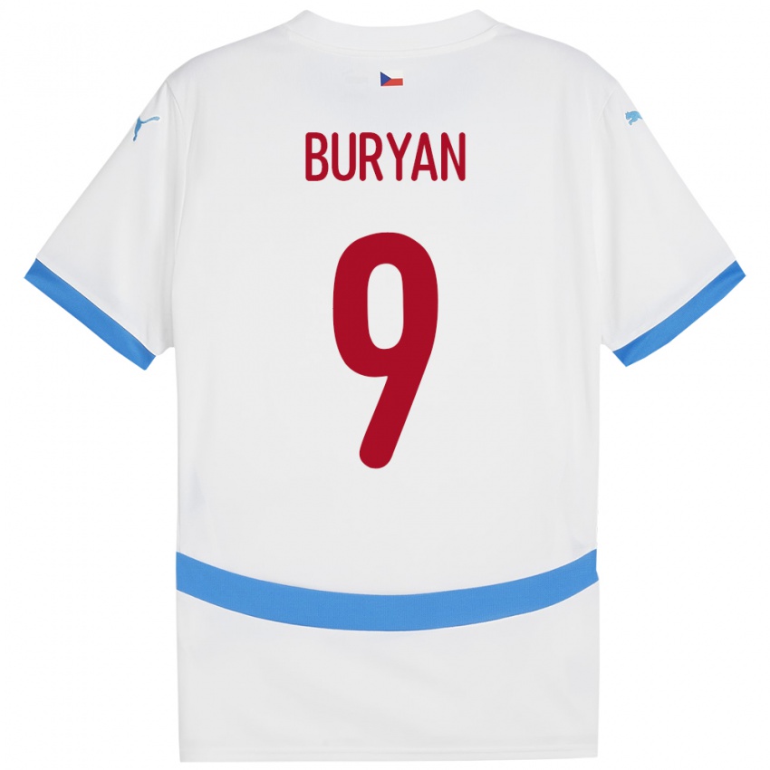 Uomo Maglia Cechia Jan Buryan #9 Bianco Kit Gara Away 24-26 Maglietta