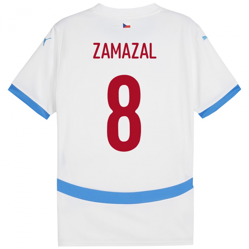 Uomo Maglia Cechia Denis Zamazal #8 Bianco Kit Gara Away 24-26 Maglietta