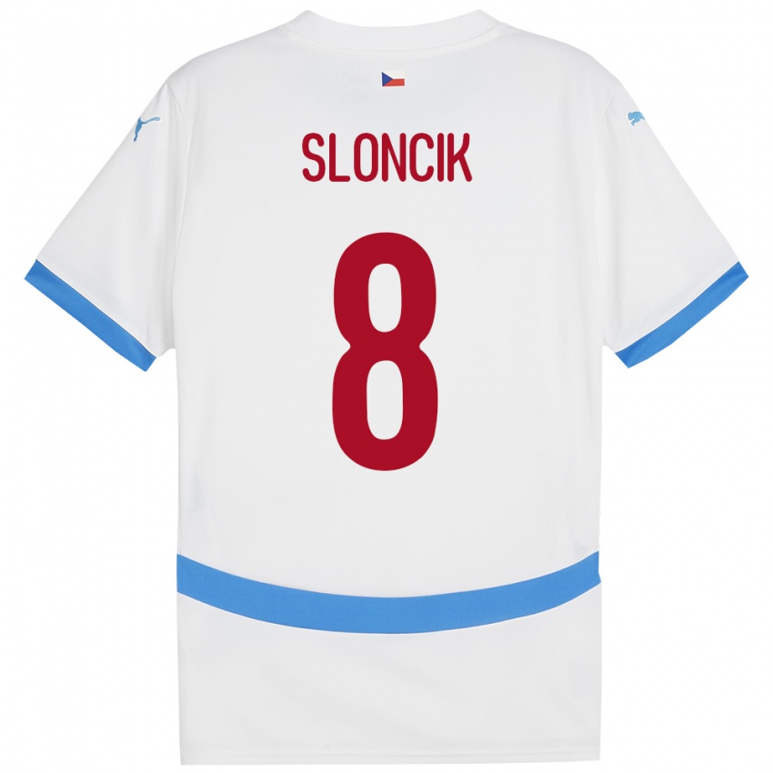 Uomo Maglia Cechia Simon Sloncik #8 Bianco Kit Gara Away 24-26 Maglietta