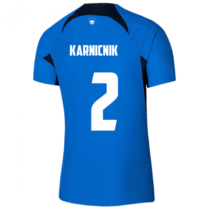 Uomo Maglia Slovenia Zan Karnicnik #2 Blu Kit Gara Away 24-26 Maglietta