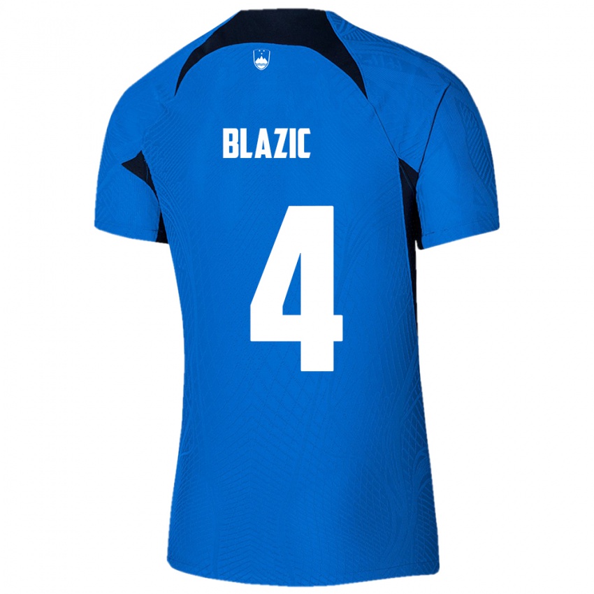 Uomo Maglia Slovenia Miha Blazic #4 Blu Kit Gara Away 24-26 Maglietta