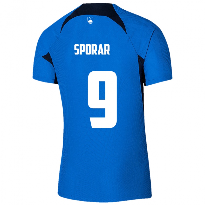 Uomo Maglia Slovenia Andraz Sporar #9 Blu Kit Gara Away 24-26 Maglietta