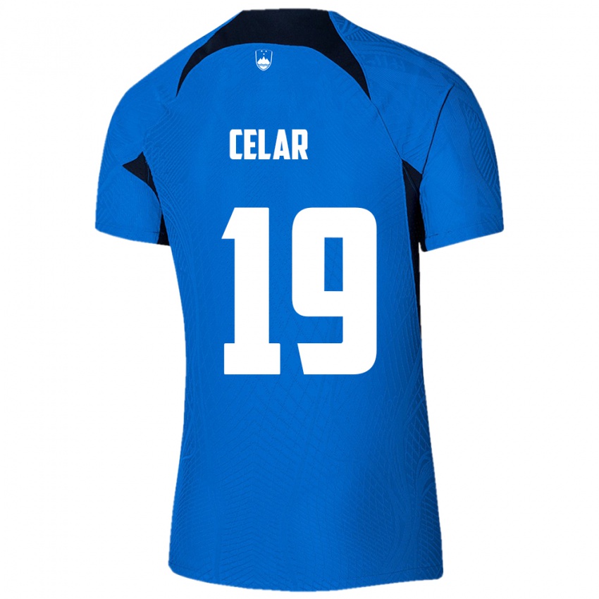 Uomo Maglia Slovenia Zan Celar #19 Blu Kit Gara Away 24-26 Maglietta