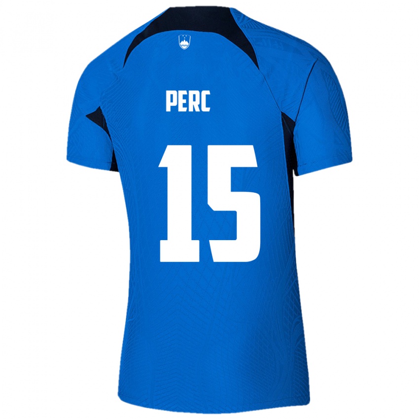 Uomo Maglia Slovenia Nick Perc #15 Blu Kit Gara Away 24-26 Maglietta