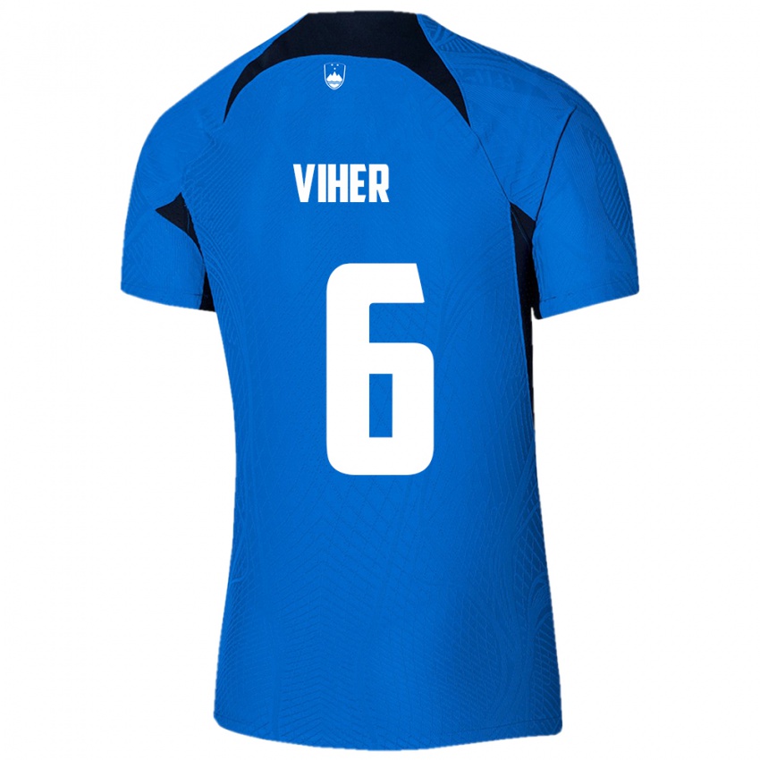 Uomo Maglia Slovenia Nejc Viher #6 Blu Kit Gara Away 24-26 Maglietta