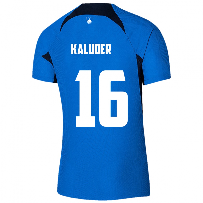 Uomo Maglia Slovenia Grega Kaluder #16 Blu Kit Gara Away 24-26 Maglietta