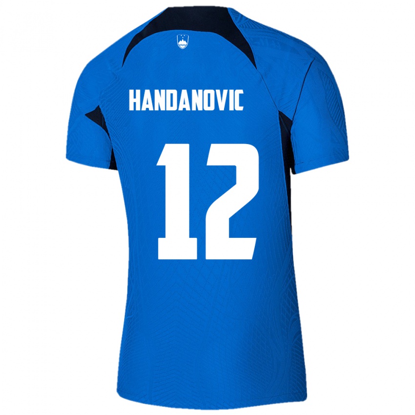 Uomo Maglia Slovenia Tanej Handanovic #12 Blu Kit Gara Away 24-26 Maglietta