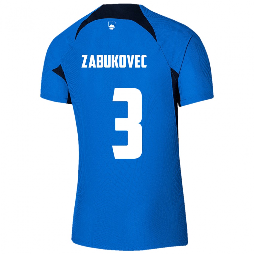 Uomo Maglia Slovenia Anze Zabukovec #3 Blu Kit Gara Away 24-26 Maglietta