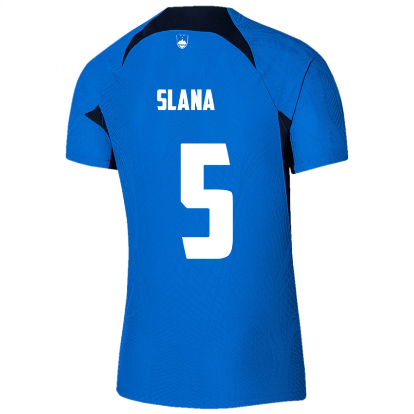 Uomo Maglia Slovenia Filip Slana #5 Blu Kit Gara Away 24-26 Maglietta