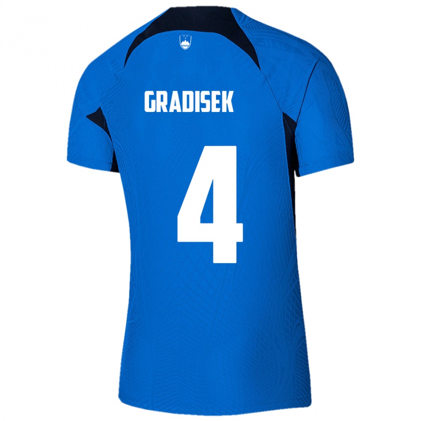 Uomo Maglia Slovenia Sara Gradišek #4 Blu Kit Gara Away 24-26 Maglietta