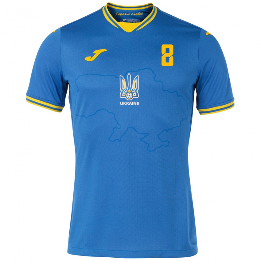 Uomo Maglia Ucraina Tetyana Kitayeva #8 Blu Kit Gara Away 24-26 Maglietta