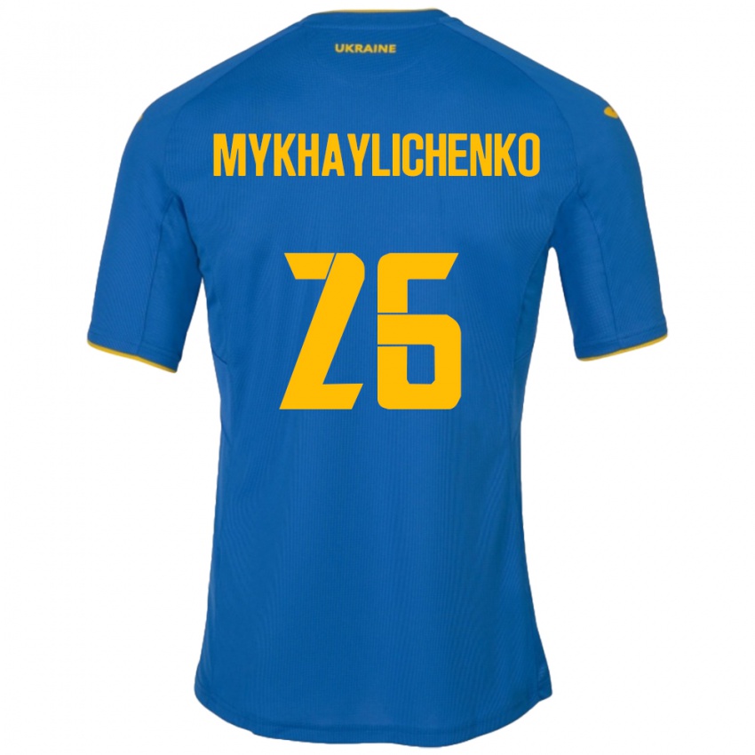 Uomo Maglia Ucraina Bogdan Mykhaylichenko #26 Blu Kit Gara Away 24-26 Maglietta