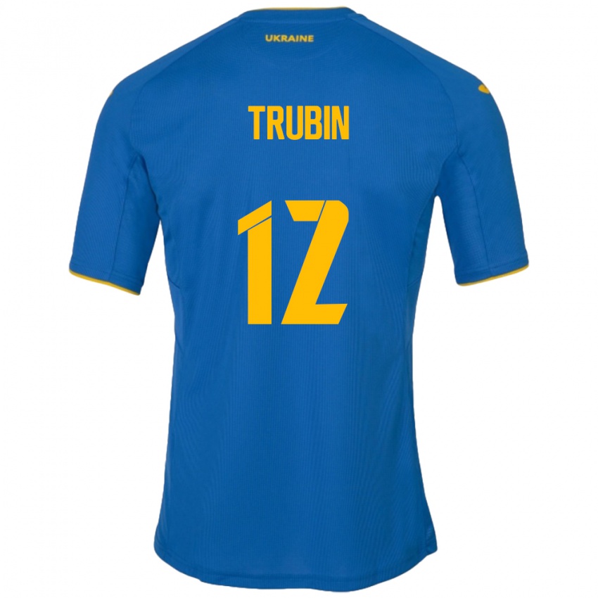 Uomo Maglia Ucraina Anatoliy Trubin #12 Blu Kit Gara Away 24-26 Maglietta