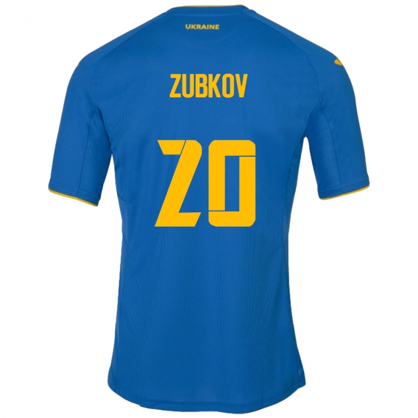 Uomo Maglia Ucraina Oleksandr Zubkov #20 Blu Kit Gara Away 24-26 Maglietta