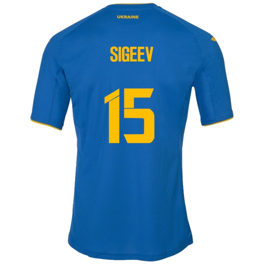 Uomo Maglia Ucraina Kyrylo Sigeev #15 Blu Kit Gara Away 24-26 Maglietta