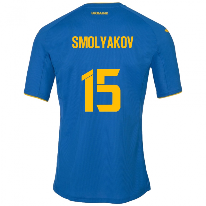 Uomo Maglia Ucraina Artem Smolyakov #15 Blu Kit Gara Away 24-26 Maglietta