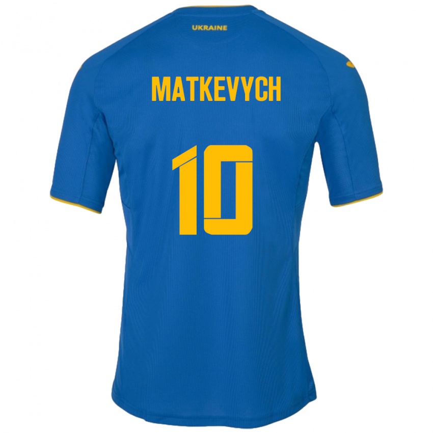 Uomo Maglia Ucraina Andriy Matkevych #10 Blu Kit Gara Away 24-26 Maglietta