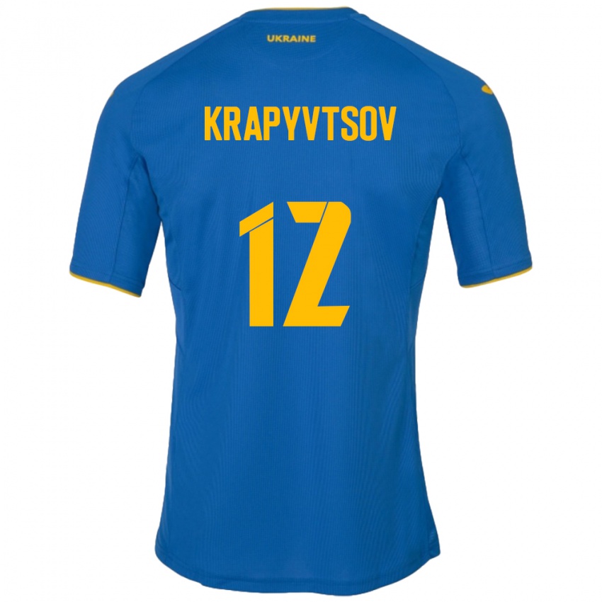 Uomo Maglia Ucraina Vladyslav Krapyvtsov #12 Blu Kit Gara Away 24-26 Maglietta