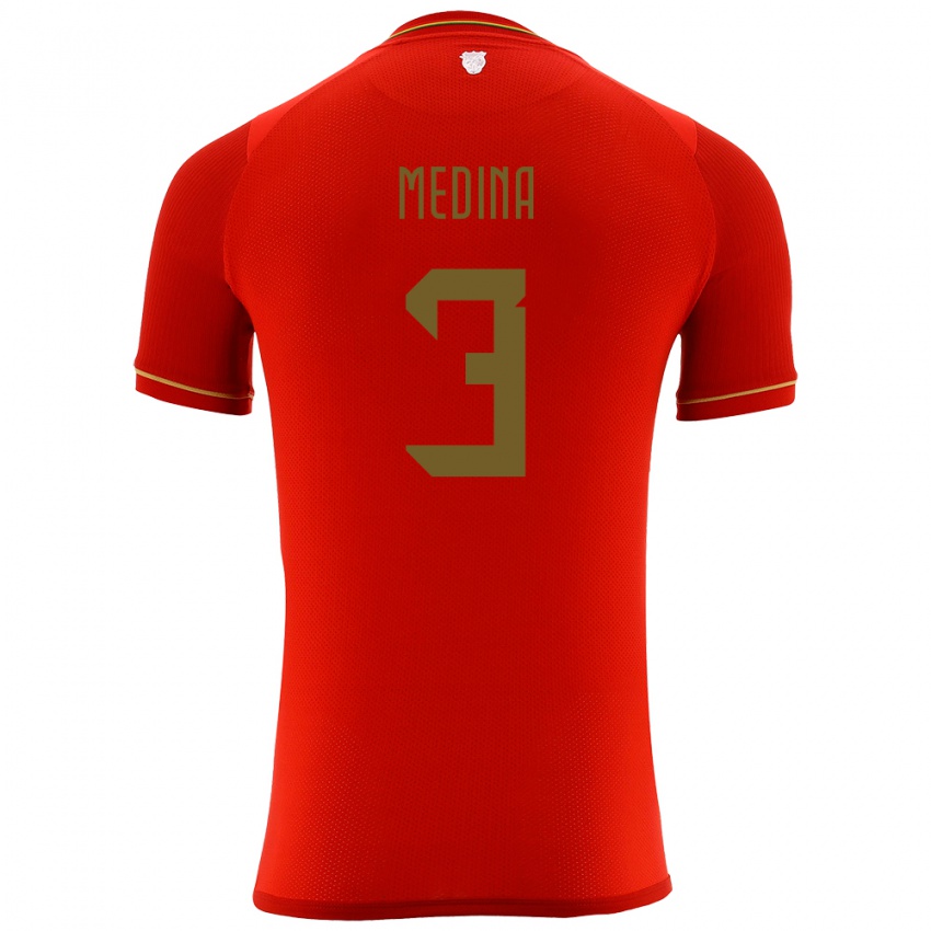 Uomo Maglia Bolivia Diego Medina #3 Rosso Kit Gara Away 24-26 Maglietta