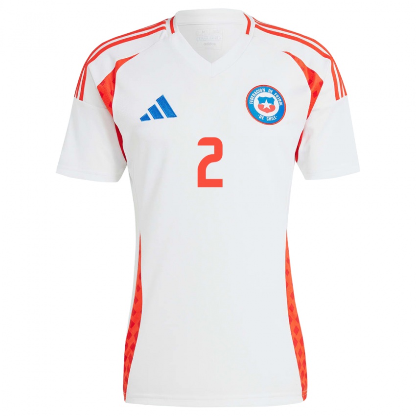 Uomo Maglia Cile Víctor Campos #2 Bianco Kit Gara Away 24-26 Maglietta