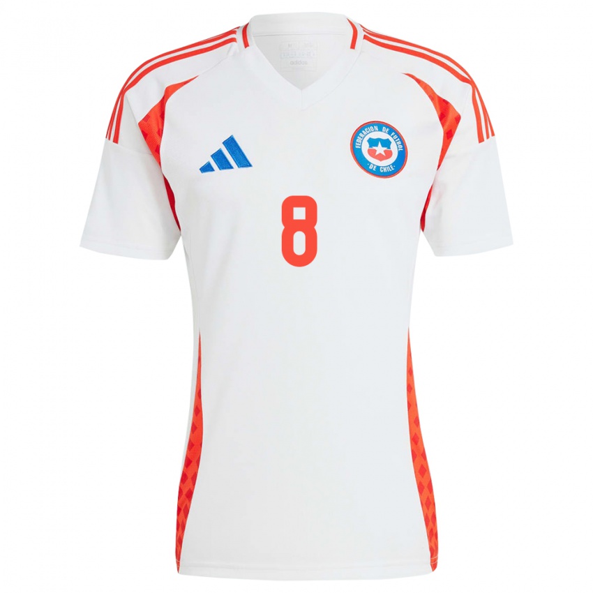 Uomo Maglia Cile Benjamín Ampuero #8 Bianco Kit Gara Away 24-26 Maglietta