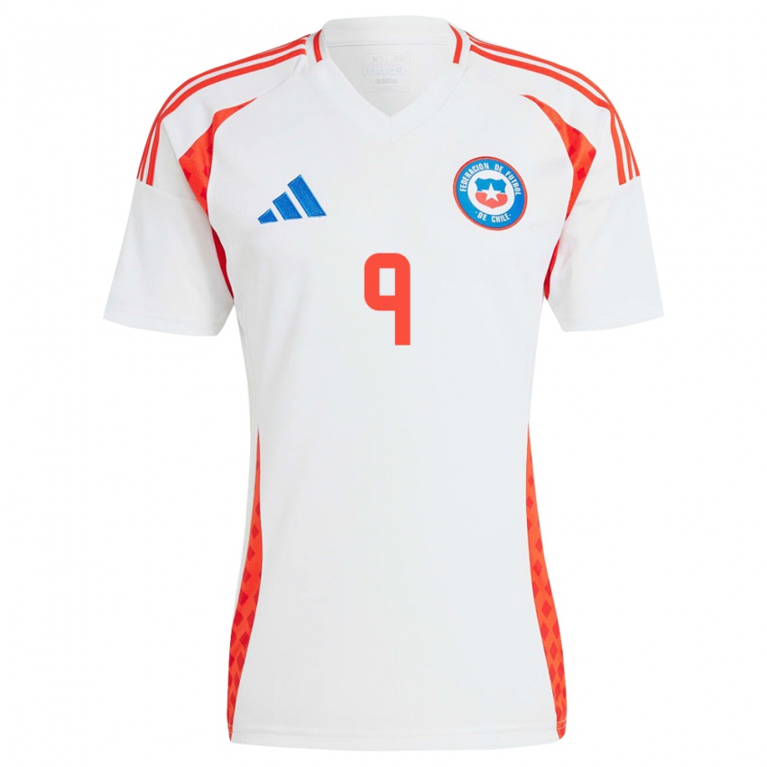 Uomo Maglia Cile Axel Cerda #9 Bianco Kit Gara Away 24-26 Maglietta