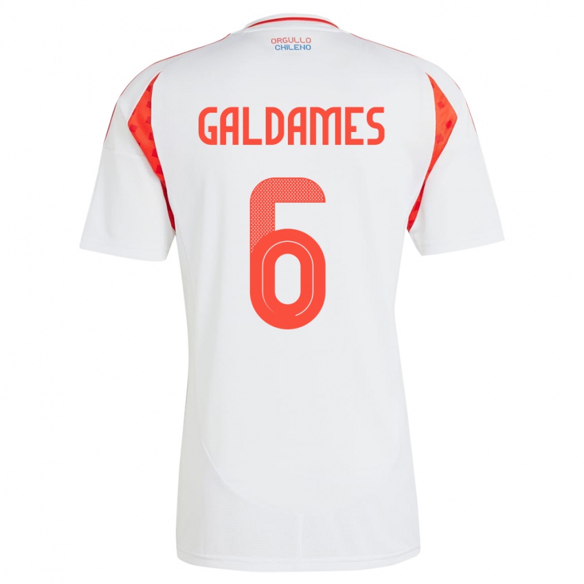 Uomo Maglia Cile Thomas Galdames #6 Bianco Kit Gara Away 24-26 Maglietta